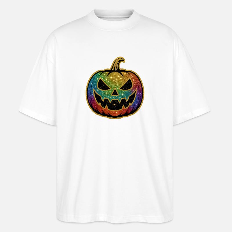 Regenbogen Glitzer Kürbis - Stanley/Stella Oversized Unisex Bio T-Shirt Blaster 2.0 - Weiß