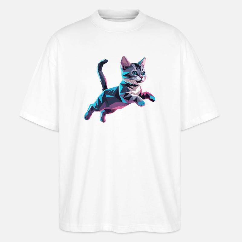 Kitten - Cool Low Poly Logo - Stanley/Stella Oversized Unisex Organic T-shirt Blaster 2.0 - white
