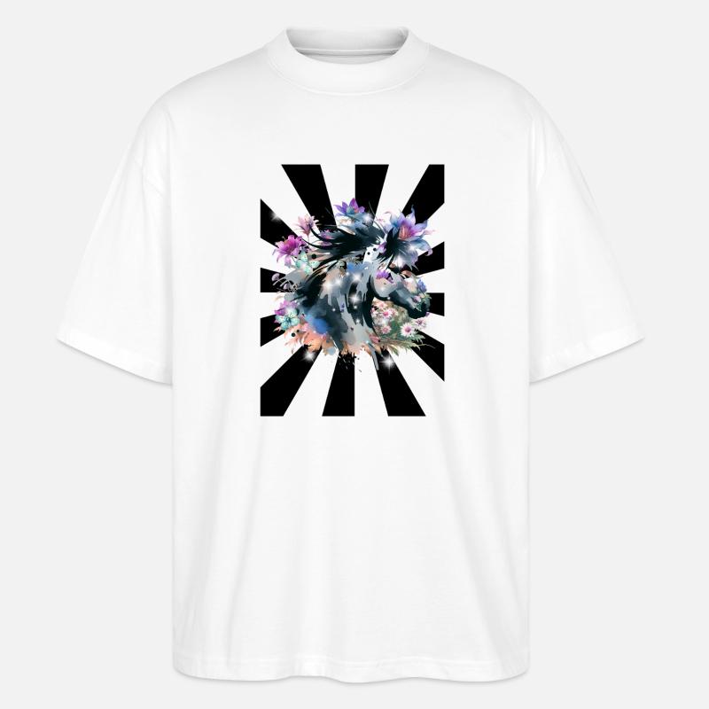 Retro Pferd Pferde Mädchen  - Stanley/Stella Oversized Unisex Bio T-Shirt Blaster 2.0 - Weiß
