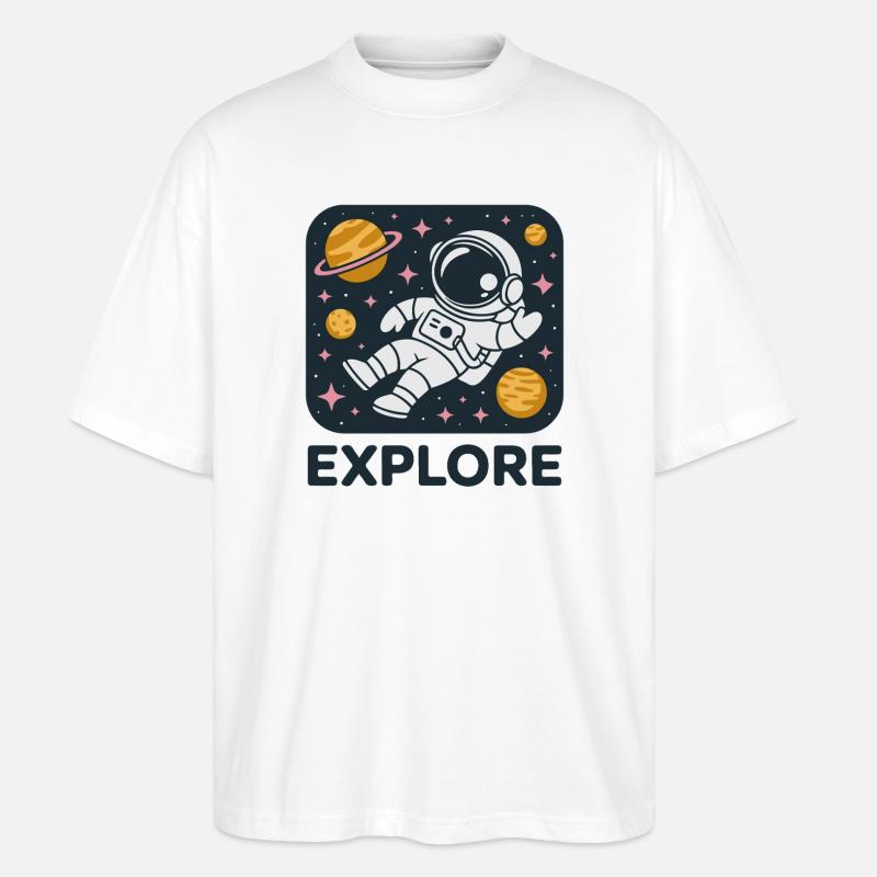 Explorez l’astronaute de l’espace - T-shirt bio Blaster 2.0 coupe oversize Stanley/Stella Unisexe - blanc