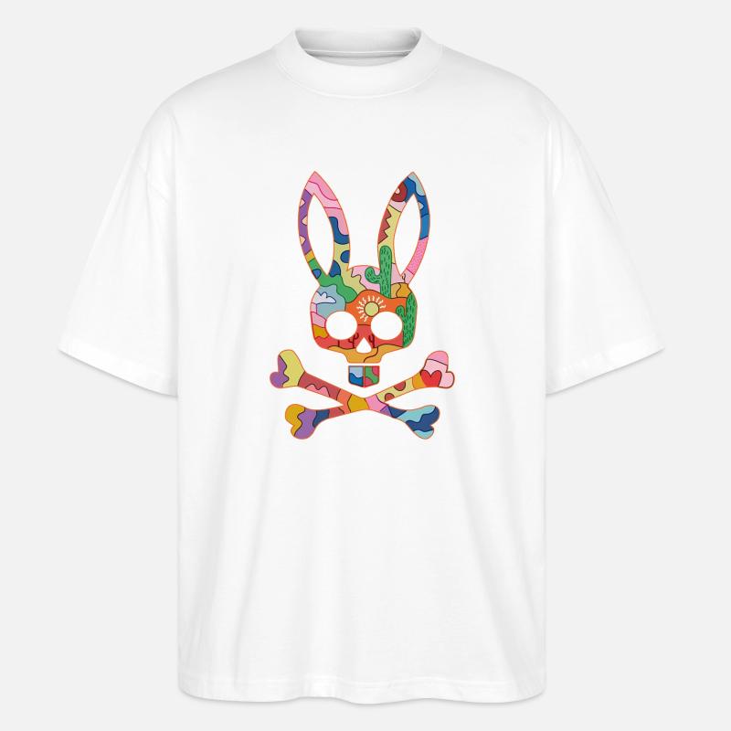 Rainbow Skull Bunny Patch - Stanley/Stella Oversized Unisex Organic T-shirt Blaster 2.0 - white