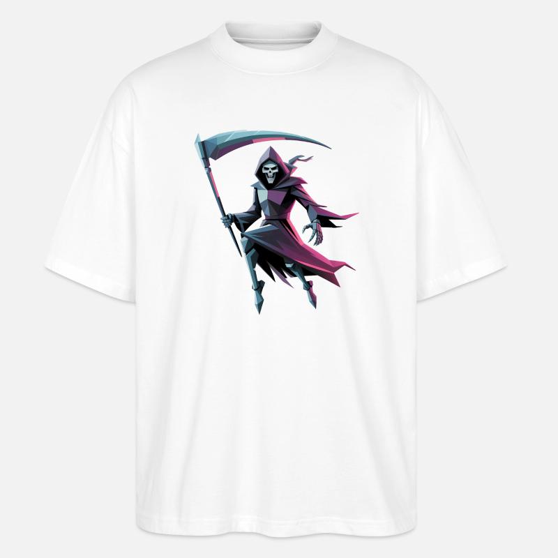 Death Reaper - Cooles Low-Poly-Logo - Stanley/Stella Oversized Unisex Bio T-Shirt Blaster 2.0 - Weiß