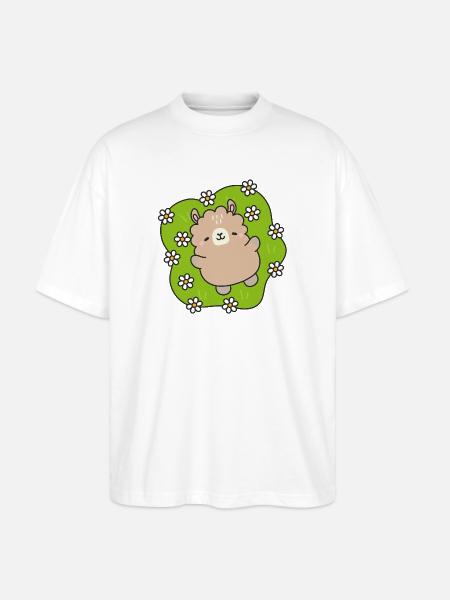 Glücklicher Bär im Blumengarten - Stanley/Stella Oversized Unisex Bio T-Shirt Blaster 2.0 - Weiß