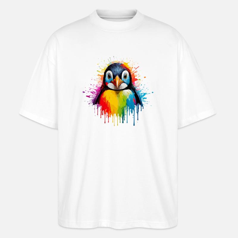 Rainbow Pinguin Spritzkunst - Stanley/Stella Oversized Unisex Bio T-Shirt Blaster 2.0 - Weiß