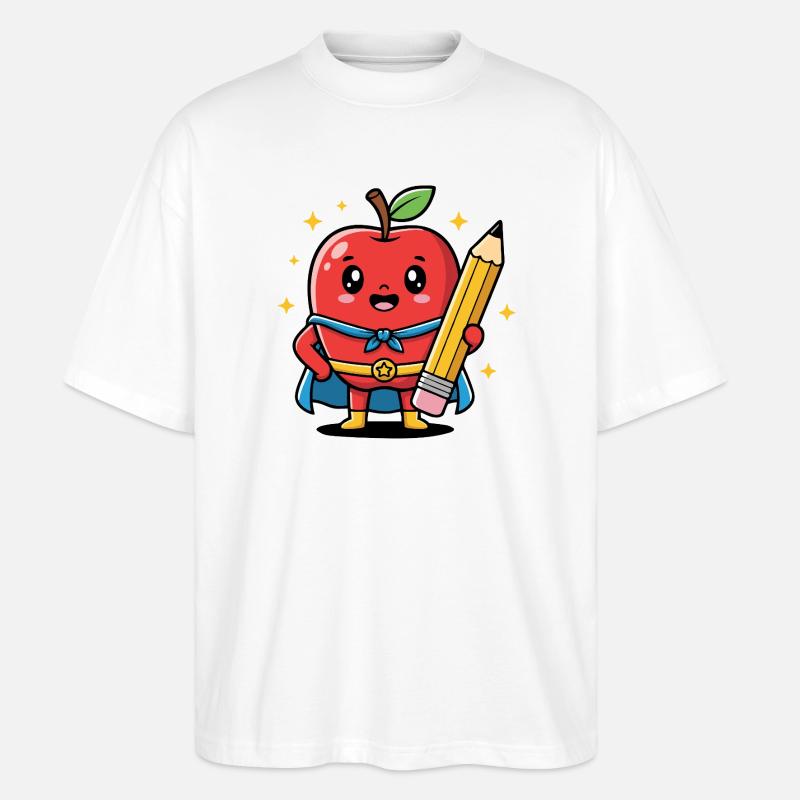 Lehrer Cartoon Obst mit Bleistift - Stanley/Stella Oversized Unisex Bio T-Shirt Blaster 2.0 - Weiß