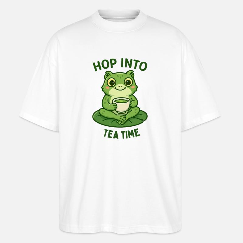 grenouille thé temps Matcha Illustration Design - T-shirt bio Blaster 2.0 coupe oversize Stanley/Stella Unisexe - blanc