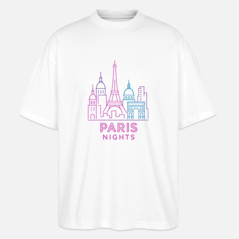Neon Paris Nächte Skyline Silhouette  - Stanley/Stella Oversized Unisex Bio T-Shirt Blaster 2.0 - Weiß
