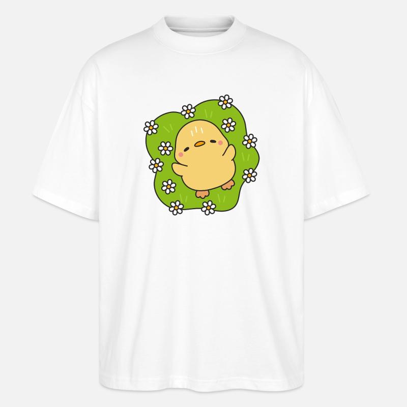 Friedliches Küken inmitten von Gänseblümchen - Stanley/Stella Oversized Unisex Bio T-Shirt Blaster 2.0 - Weiß