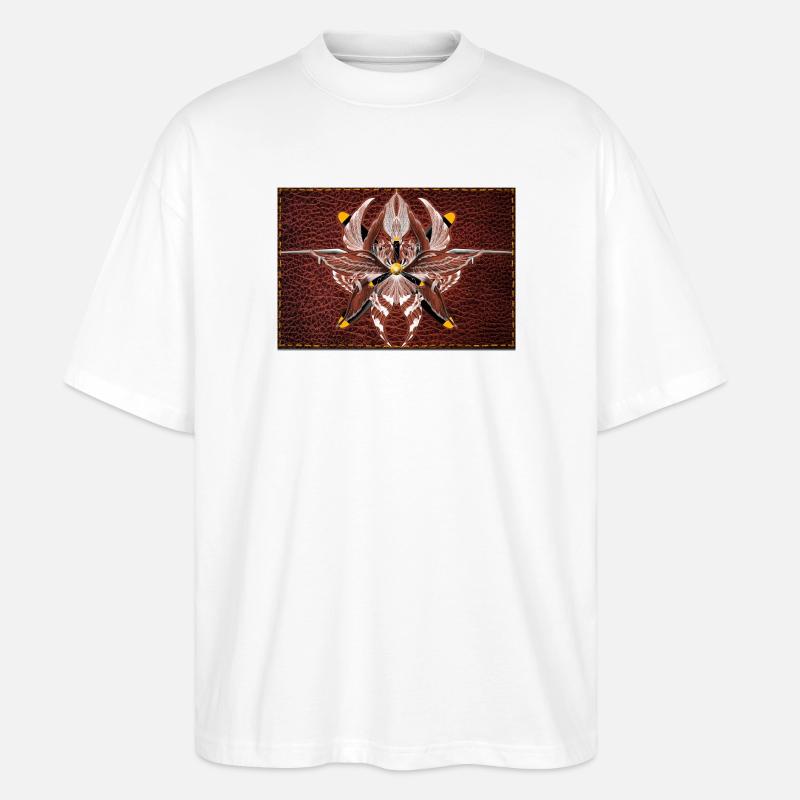 Mandala Firewing sur aspect cuir - T-shirt bio Blaster 2.0 coupe oversize Stanley/Stella Unisexe - blanc