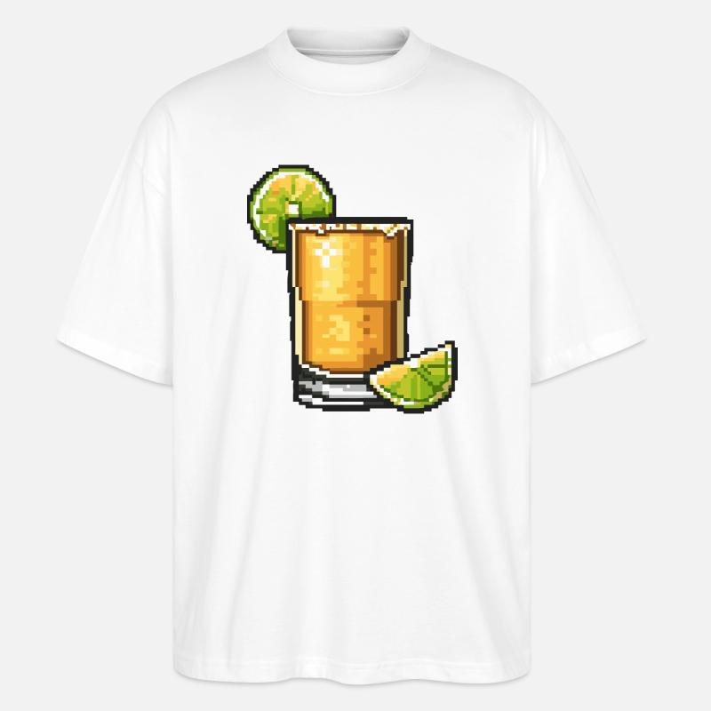 Pixelcocktail Limette Whiskey - Stanley/Stella Oversized Unisex Bio T-Shirt Blaster 2.0 - Weiß