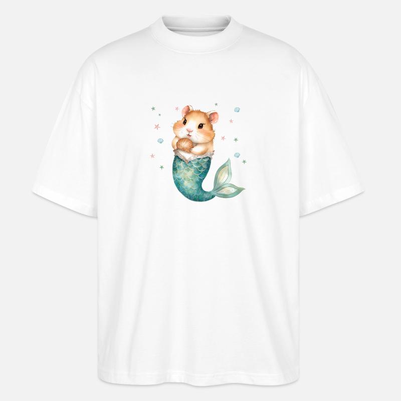 Süßer Hamster Meerjungfrau Kinderdesign - Stanley/Stella Oversized Unisex Bio T-Shirt Blaster 2.0 - Weiß