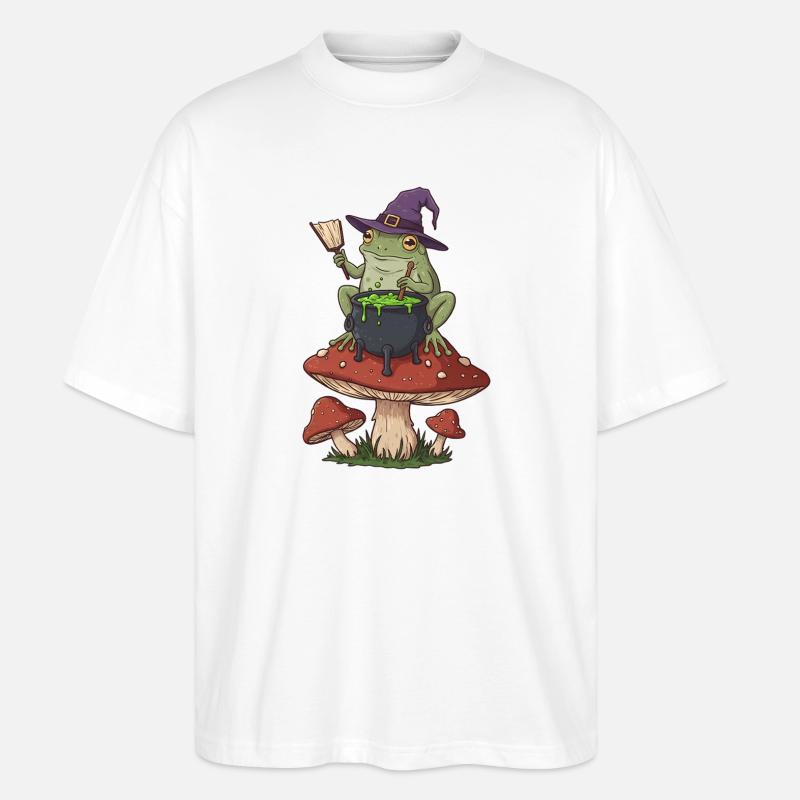 Frog Witch Cauldron Over Mushroom Ring - Stanley/Stella Oversized Unisex Organic T-shirt Blaster 2.0 - white
