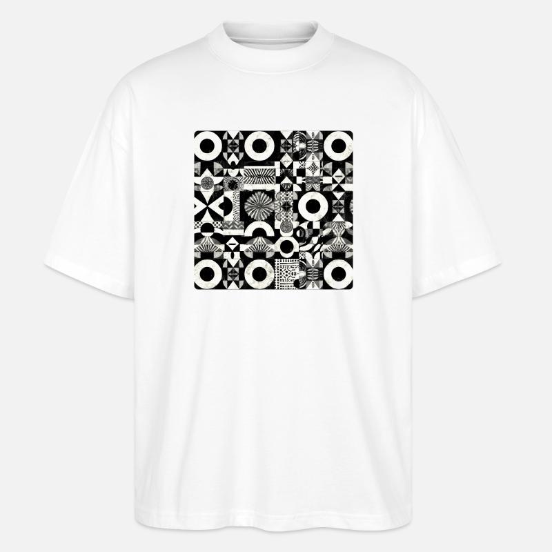 Abstract Black and White Pattern Geometry - Stanley/Stella Oversized Unisex Organic T-shirt Blaster 2.0 - white