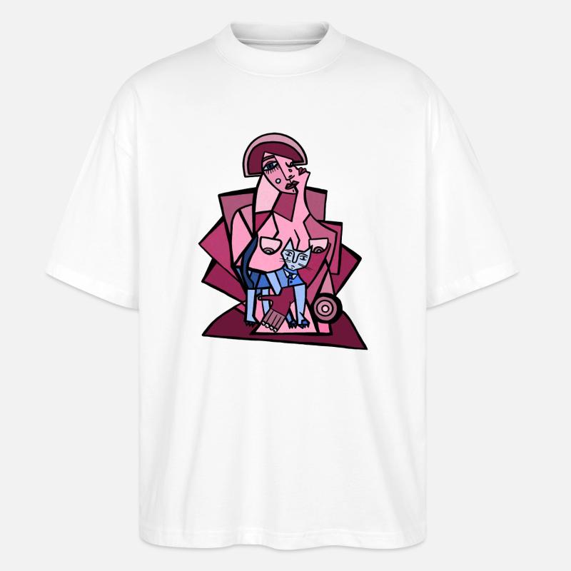 Moi, trop réfléchir avec mon chat - T-shirt bio Blaster 2.0 coupe oversize Stanley/Stella Unisexe - blanc