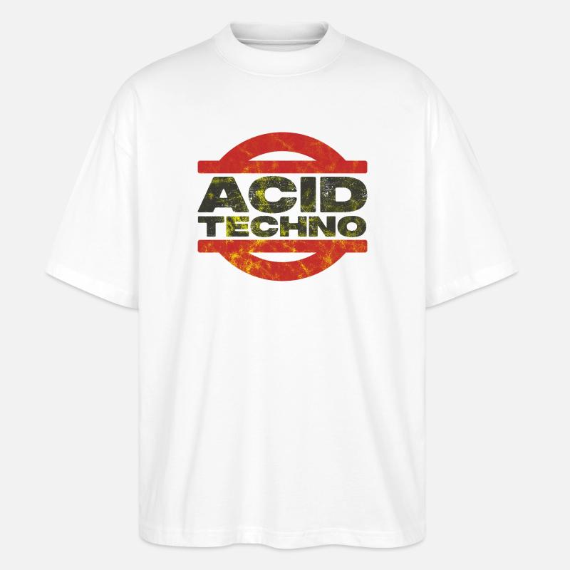 Distressed Acid Techno Logo Tee - Stanley/Stella Oversized Unisex Organic T-shirt Blaster 2.0 - white