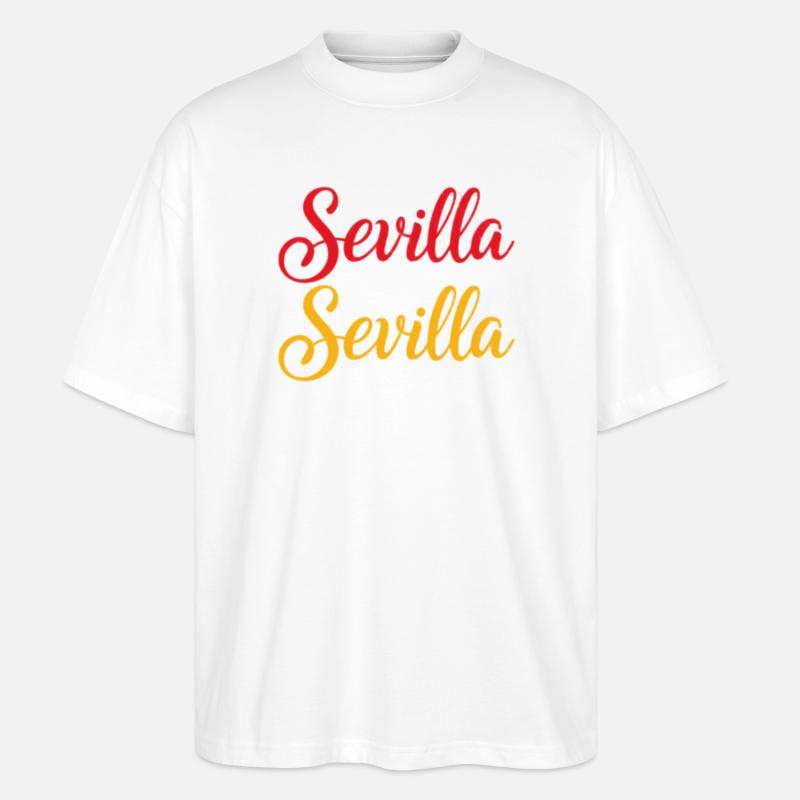 Sevilla Script Duo Rouge Jaune Rétro - T-shirt bio Blaster 2.0 coupe oversize Stanley/Stella Unisexe - blanc