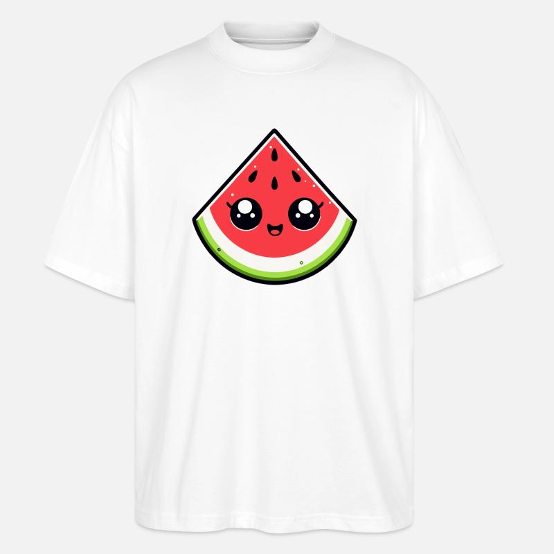 Kawaii Wassermelone Lächelnde Scheibe - Stanley/Stella Oversized Unisex Bio T-Shirt Blaster 2.0 - Weiß