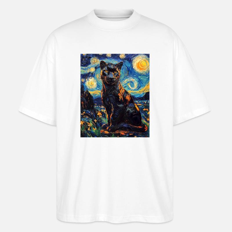 Panther Van Gogh Style Starry Night - Stanley/Stella Oversized Unisex Bio T-Shirt Blaster 2.0 - Weiß
