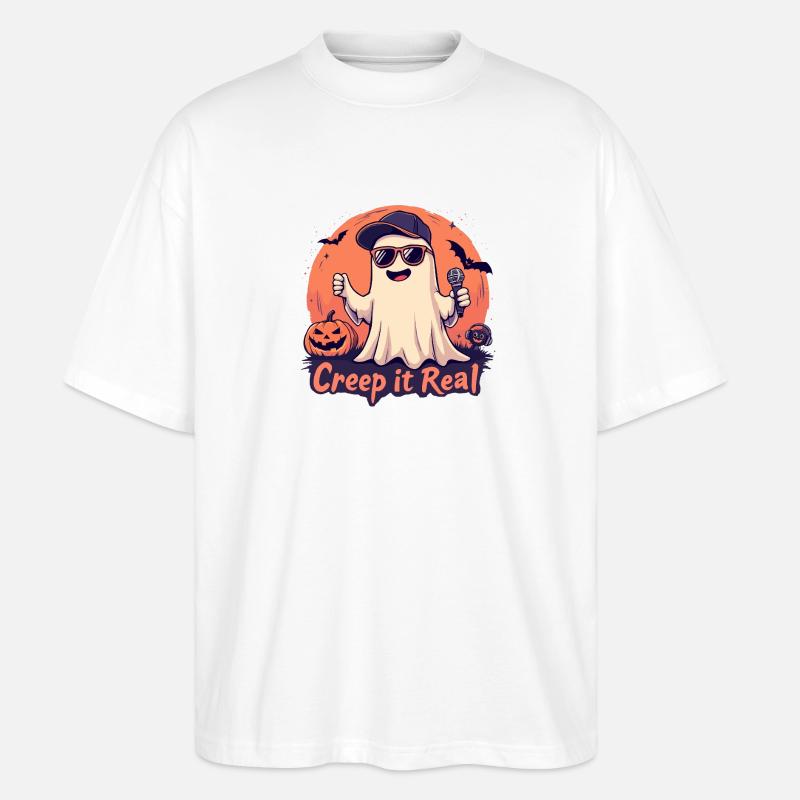 Creep It Real Ghost mit Mikrofon - Stanley/Stella Oversized Unisex Bio T-Shirt Blaster 2.0 - Weiß