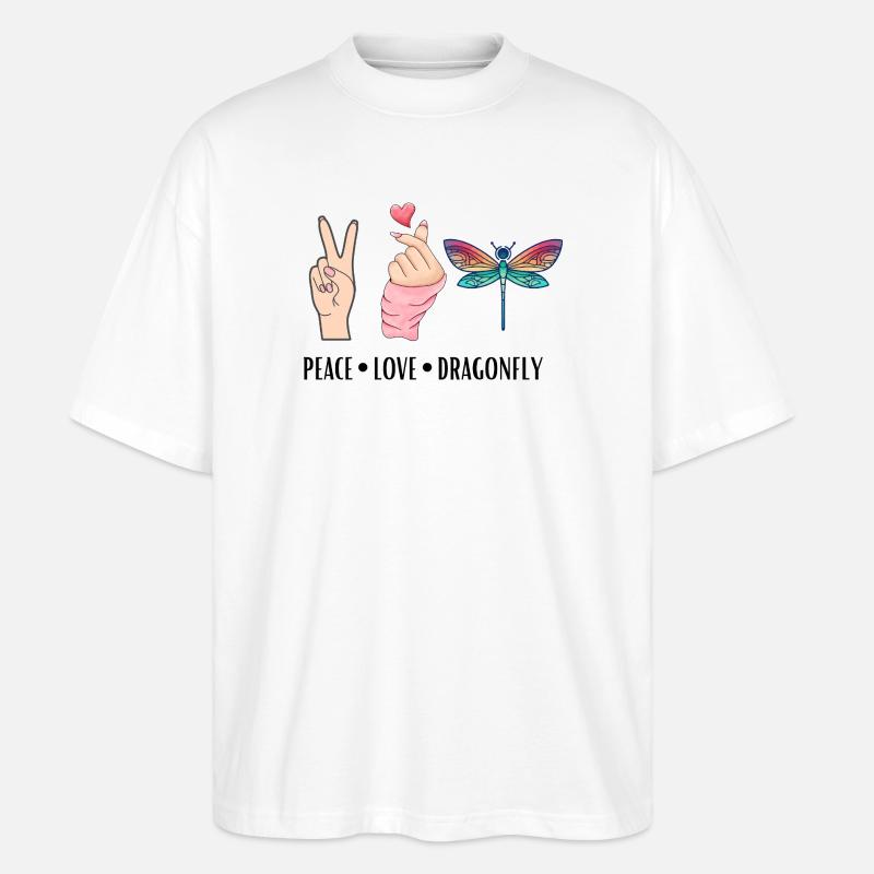 Libellule paix Amour Et Libellules - T-shirt bio Blaster 2.0 coupe oversize Stanley/Stella Unisexe - blanc