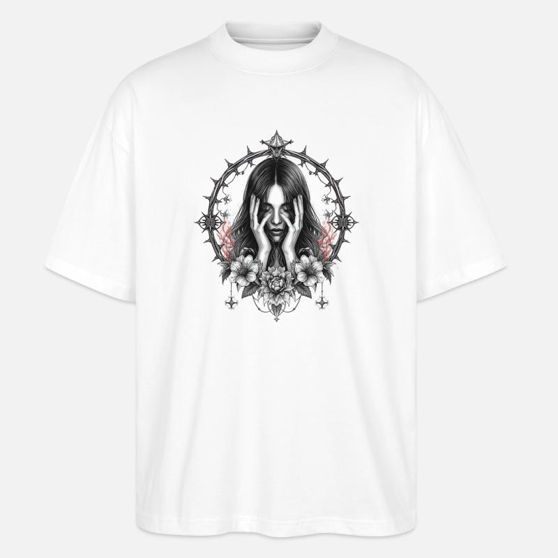 Gothische Blütenringe Porträt - Stanley/Stella Oversized Unisex Bio T-Shirt Blaster 2.0 - Weiß