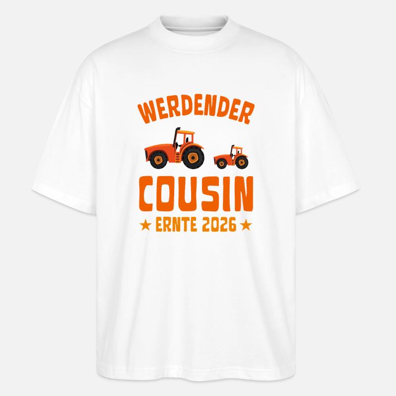 Werdender Cousin Ernte 2026 Traktor - Stanley/Stella Oversized Unisex Bio T-Shirt Blaster 2.0 - Weiß