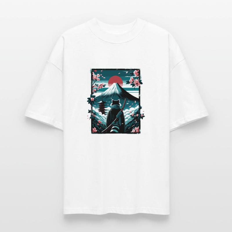Chat avec une épée de samouraï devant Fuji T-shirt bio Blaster 2.0 coupe oversize Stanley/Stella Unisexe