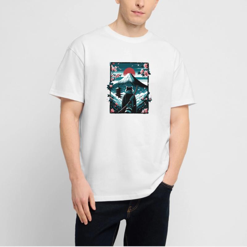Chat avec une épée de samouraï devant Fuji T-shirt bio Blaster 2.0 coupe oversize Stanley/Stella Unisexe