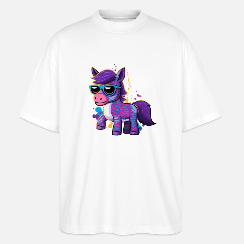 Reiterin Pony Farbenfrohes Pferd - Stanley/Stella Oversized Unisex Bio T-Shirt Blaster 2.0 - Weiß