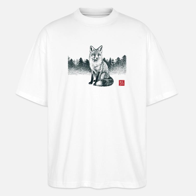 Kitsune Fuchs mit Hanko Stempel - Stanley/Stella Oversized Unisex Bio T-Shirt Blaster 2.0 - Weiß