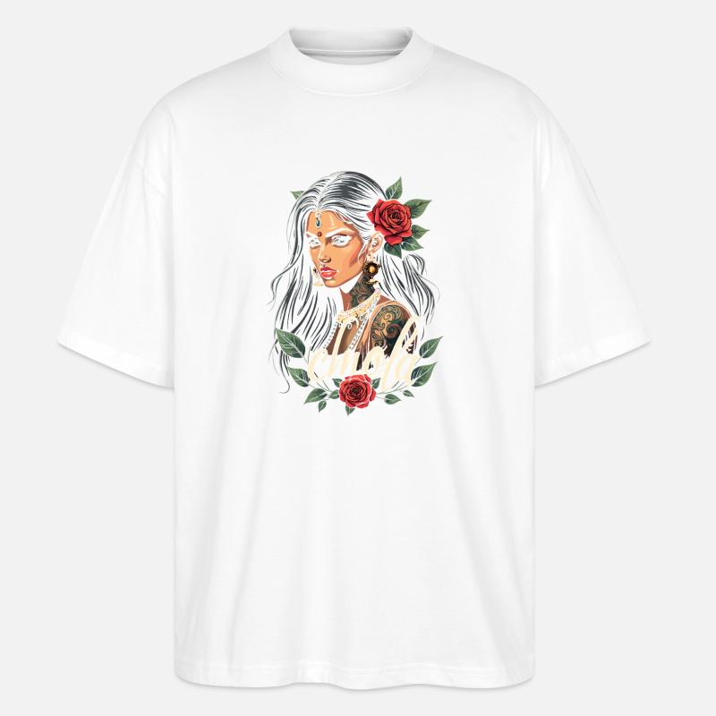 Chola Rosen Tattoo Stil - Stanley/Stella Oversized Unisex Bio T-Shirt Blaster 2.0 - Weiß