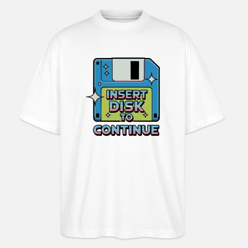 Y2K Retro – Insert Disk to Continue - Stanley/Stella Oversized Unisex Bio T-Shirt Blaster 2.0 - Weiß