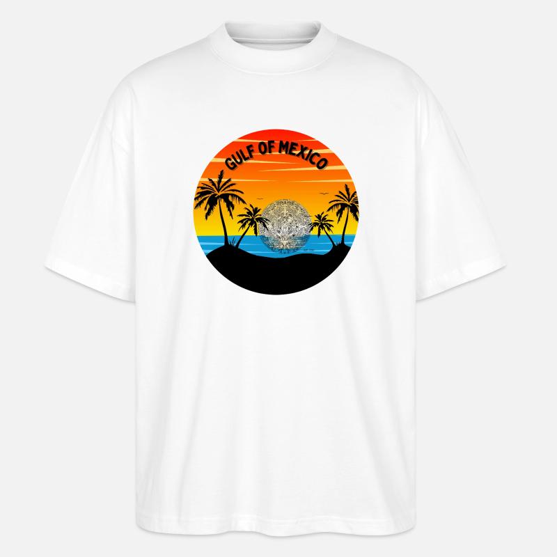 Golfe Mexique coucher de soleil Palmier - T-shirt bio Blaster 2.0 coupe oversize Stanley/Stella Unisexe - blanc