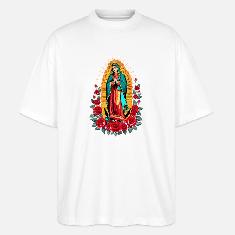 Guadalupe Mary Rosary - Stanley/Stella Oversized Unisex Organic T-shirt Blaster 2.0 - white