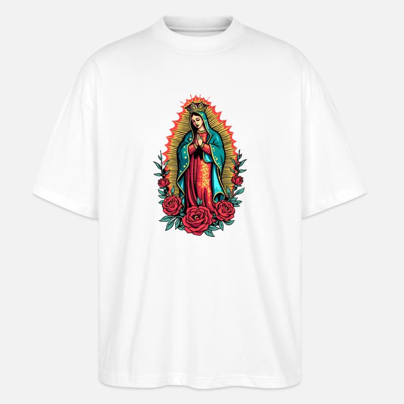 Virgen Guadalupe Rose Icon - Stanley/Stella Oversized Unisex Organic T-shirt Blaster 2.0 - white