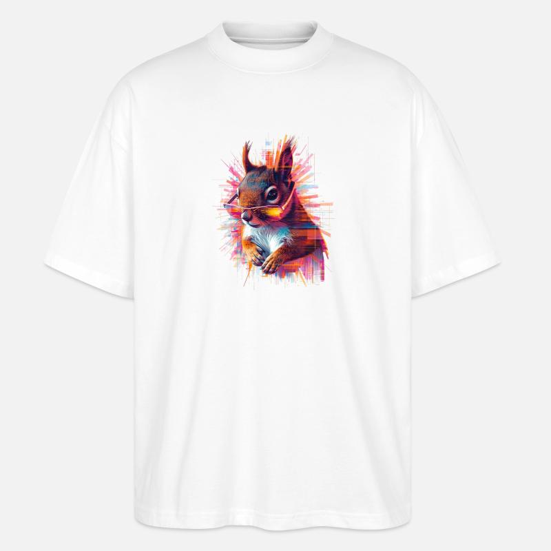 Neon Eichhörnchen mit Sonnenbrille – Glitch Art - Stanley/Stella Oversized Unisex Bio T-Shirt Blaster 2.0 - Weiß