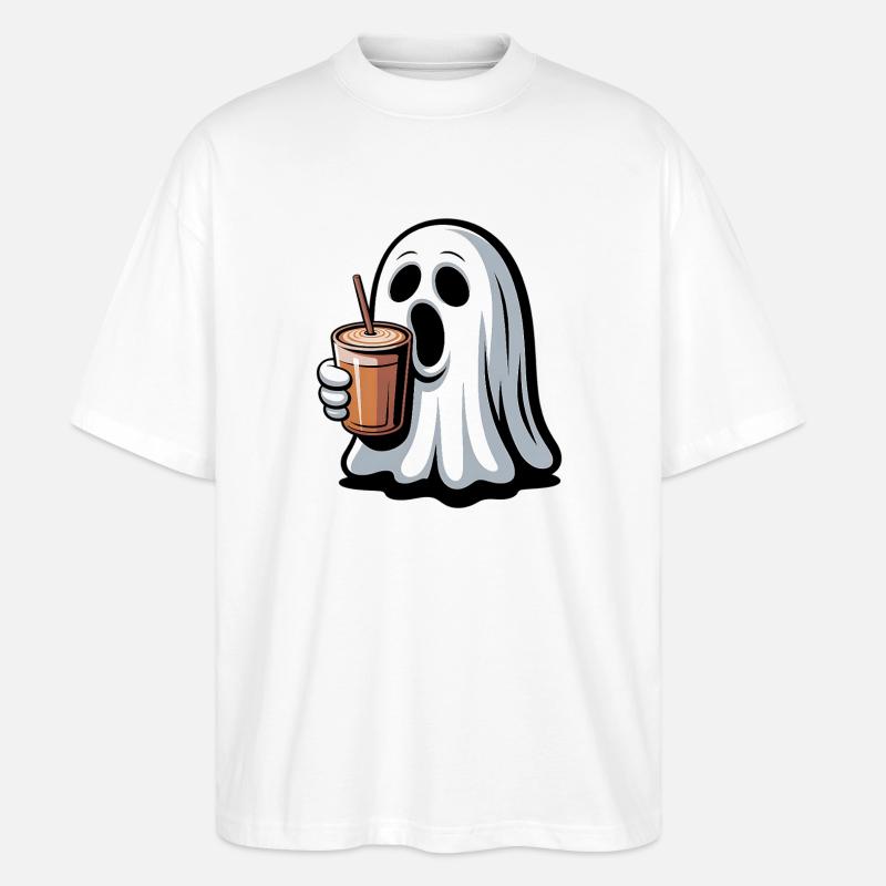 Fantôme avec latte à la citrouille - T-shirt bio Blaster 2.0 coupe oversize Stanley/Stella Unisexe - blanc