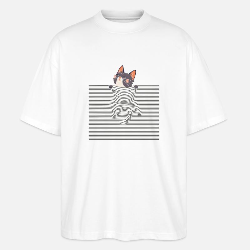 Curious Cat – Funny Optical Line Art - Stanley/Stella Oversized Unisex Bio T-Shirt Blaster 2.0 - Weiß