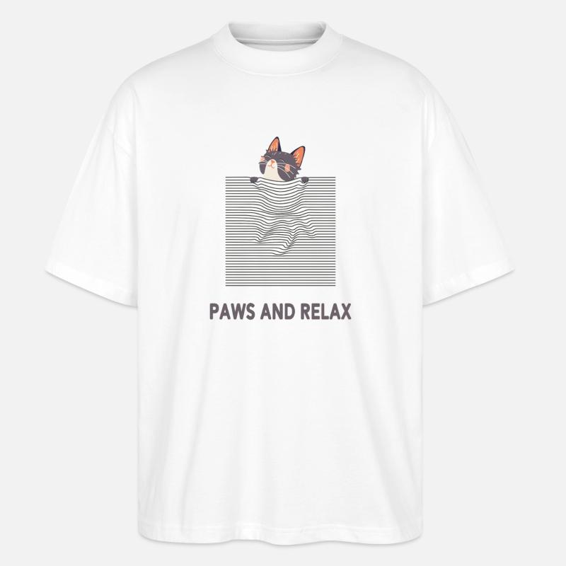 Curious Cat – Funny Optical Line Art - Stanley/Stella Oversized Unisex Bio T-Shirt Blaster 2.0 - Weiß