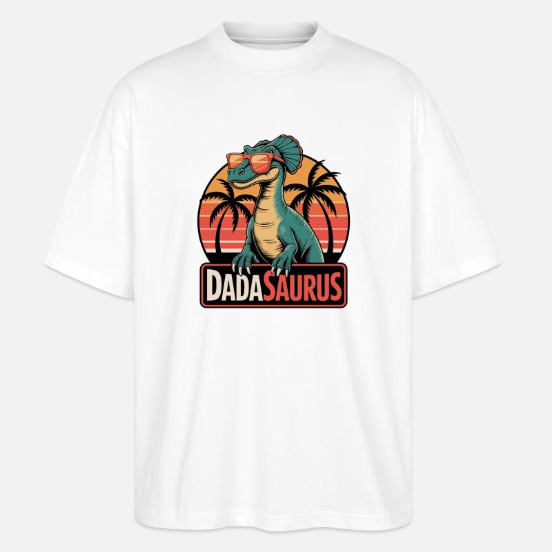 Dadasaurus Cooler Dinosaurier Retro Palmen - Stanley/Stella Oversized Unisex Bio T-Shirt Blaster 2.0 - Weiß
