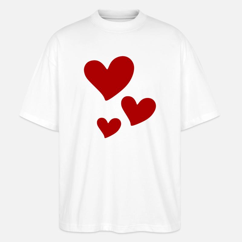 Rote Herzen Trio-Print - Stanley/Stella Oversized Unisex Bio T-Shirt Blaster 2.0 - Weiß