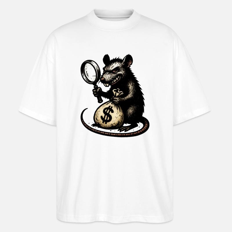 Ratte mit Lupe und Geldsack - Stanley/Stella Oversized Unisex Bio T-Shirt Blaster 2.0 - Weiß