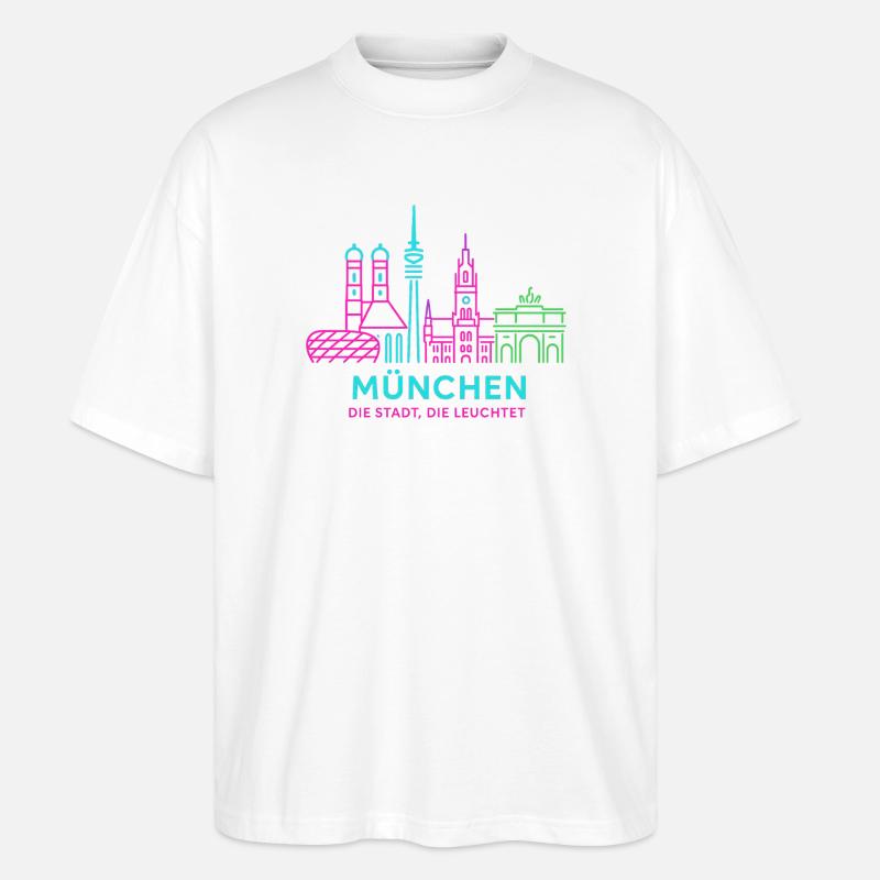 München Neon Skyline - Stanley/Stella Oversized Unisex Bio T-Shirt Blaster 2.0 - Weiß