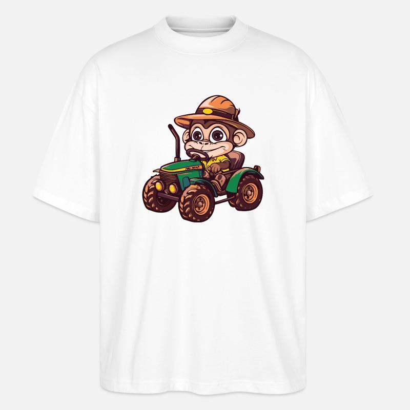 Monkey Tractor Farmer - Stanley/Stella Oversized Unisex Organic T-shirt Blaster 2.0 - white