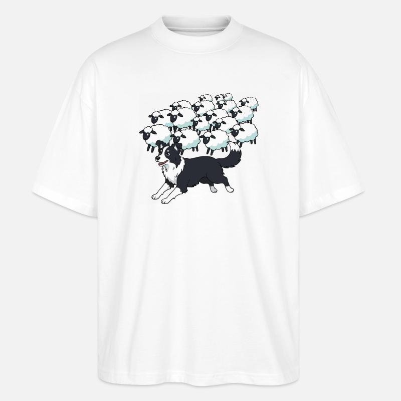 Border Collie i owce Clouds - Ekologiczne Koszulka Oversize Unisex Stanley/Stella Blaster 2.0 - biały
