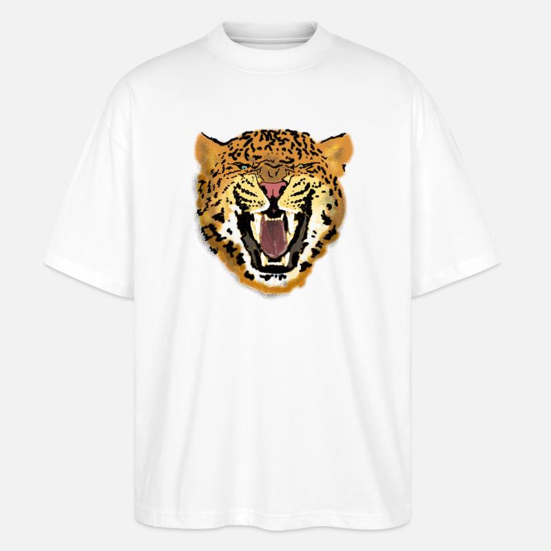 Leopardengesicht Brüllendes Kunstdesign - Stanley/Stella Oversized Unisex Bio T-Shirt Blaster 2.0 - Weiß