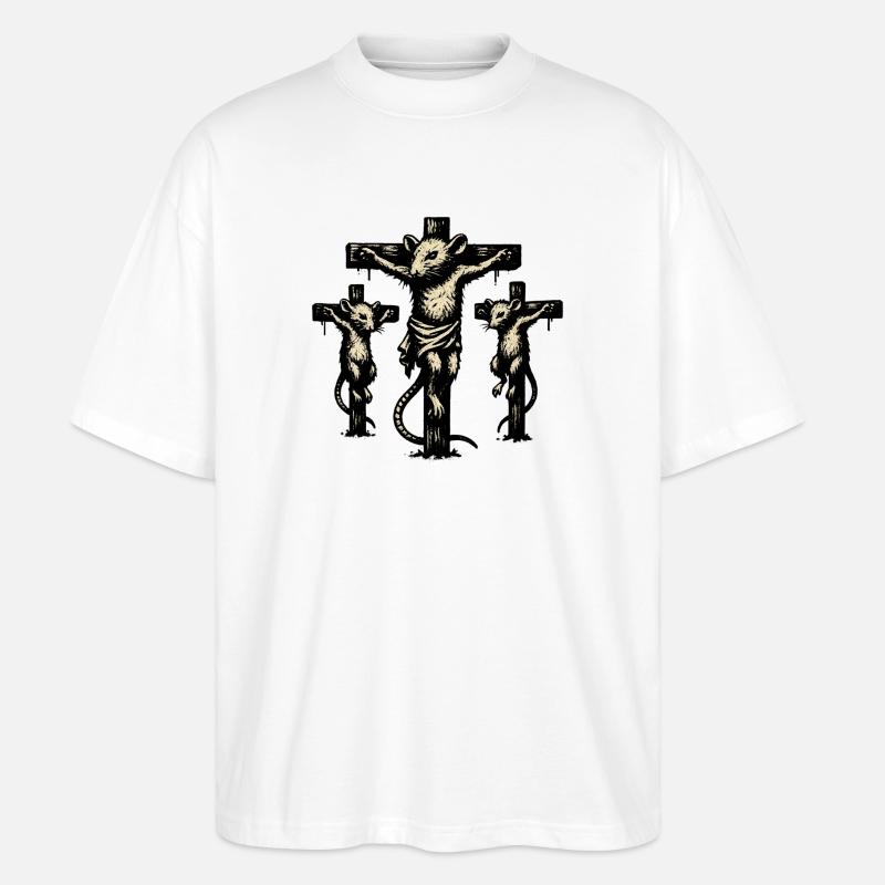 Rattenkreuz Triptychon Illustration - Stanley/Stella Oversized Unisex Bio T-Shirt Blaster 2.0 - Weiß