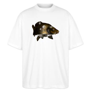 Karpfen - Stanley/Stella Oversized Unisex Bio T-Shirt Blaster 2.0 - Weiß - Vorne - Alina (178cm) & Michal (187cm)