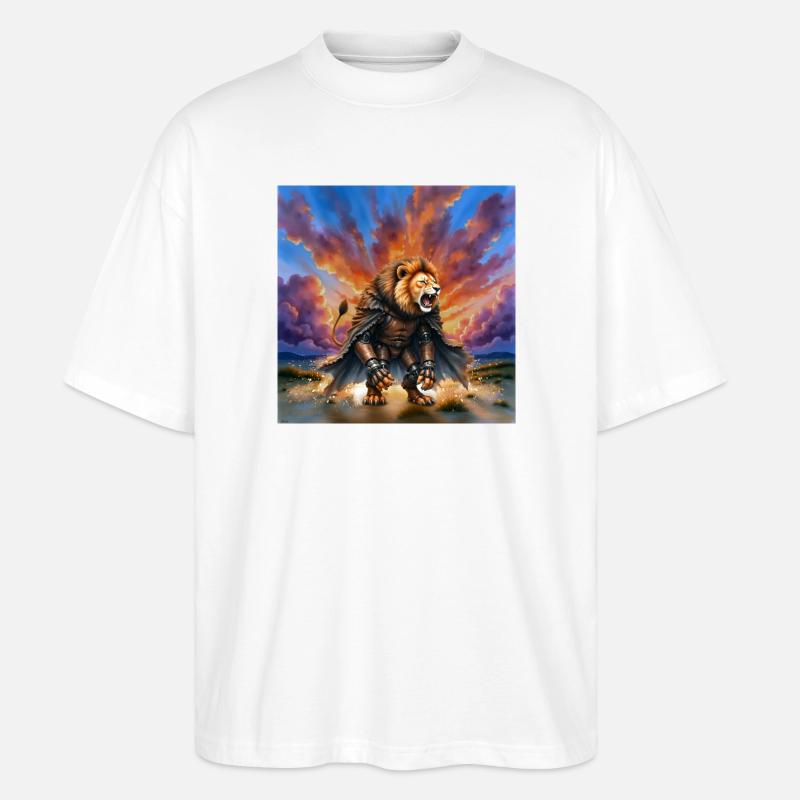 Guerrier Lion avec armure et cape - T-shirt bio Blaster 2.0 coupe oversize Stanley/Stella Unisexe - blanc