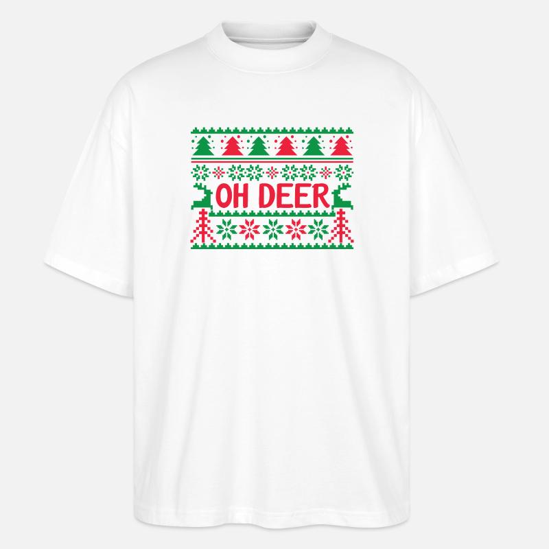 Hässlicher Pullover - Oh Deer - Stanley/Stella Oversized Unisex Bio T-Shirt Blaster 2.0 - Weiß